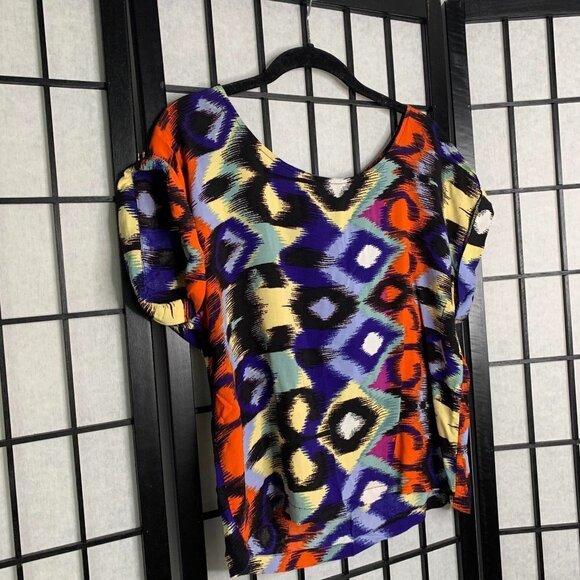 Ella Moss Colorful 1/2 Zipper Back Oversize Crop Lightweight Blouse Top Medium - Picture 2 of 7